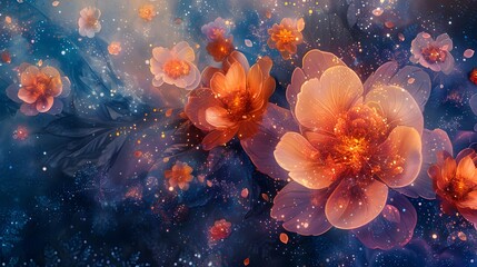 abstract flowers with cosmic elements such as stars, planets, and galaxies, Beautiful abstract colorful flower design. Generative AI