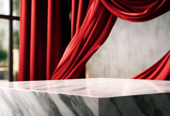 'agonal blur curtain backgroundMock wall splay product red marble table banner poduim display background diagonal studio dais showcase block white perspective'