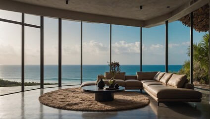 Concept home interior design backdrop ideas for a modern, artistic living room lovely  white sofa background elevation. huge window that let in a stunning view of the beach