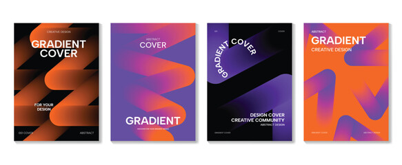 Abstract gradient background vector set. Minimalist style cover template with vibrant perspective 3d geometric prism shapes collection. Ideal design for social media, poster, cover, banner, flyer. - obrazy, fototapety, plakaty