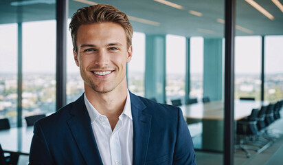 a man standing next to a window with a smile on his face