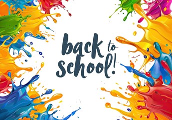 The inscription "Back to school" is written on a white background and splashes of different colors around the inscription.