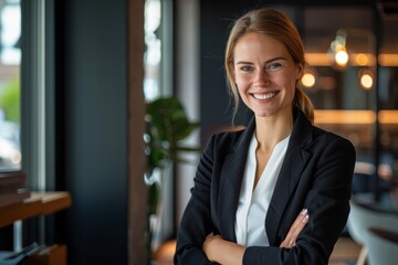 Shot of a confident young businesswoman standing in a modern office. Portrait of a businesswoman standing in the office.