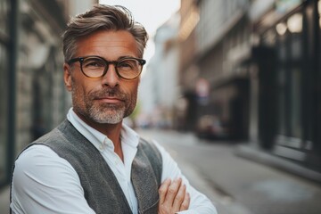 Portrait of a middle-aged man in the city