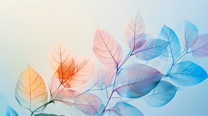 Ethereal Transparent Leaves on a Soft Gradient Background, Ideal for Calming Themes and Natural Design Concepts. Serenity in Nature Imagery. AI