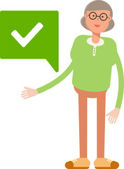 Old Woman Character and Check Mark
