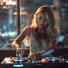 Beautiful women play music Generative AI Asian Lady