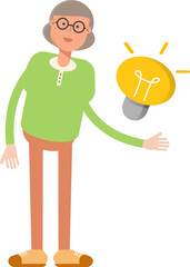 Old Woman Character and Light Bulb
