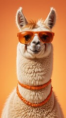 Naklejka premium Llama with orange glasses