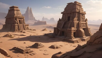 The Ruins Of An Alien Temple Stand Atop A Windswept Mesa  Its Walls Covered In Ancient Carvings