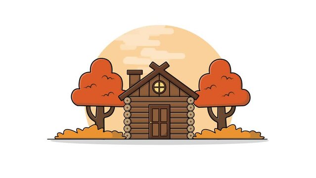4k Wooden Forest Cottage in Autumn Season  Animation Video