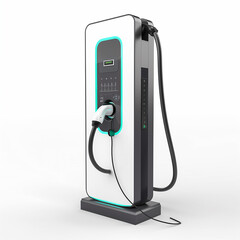 Modern electric vehicle charging station on white background.