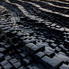 3D rendered pattern of dark cubes with varied heights.