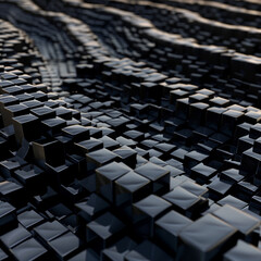 Obraz premium 3D rendered pattern of dark cubes with varied heights.