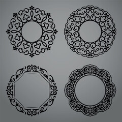 Set of decorative frames Elegant vector element for design in Eastern style, place for text. Floral black and gray borders. Lace illustration for invitations and greeting cards