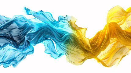 Flowing cyan and yellow gradient waves conveying technological vitality, isolated on a solid white background."