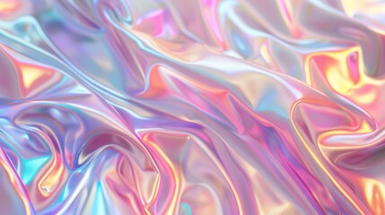 The background features a flowing, holographic pastel foil, reflecting light in a spectrum of soft colors