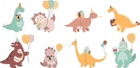 cute dinosaur birthday collection © OutDrawLines