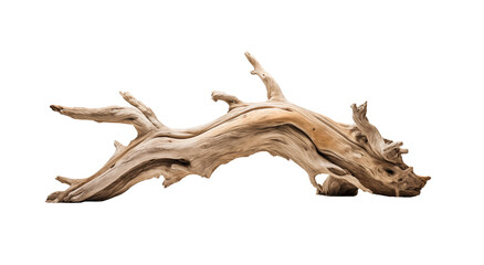 A dynamic driftwood piece with intricate twists and a smooth texture, isolated on a transparent background. Generative AI