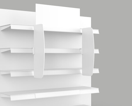Supermarket Shelf Stopper Banner Blank Display for design presentation. 3d illustration.