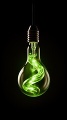 Swirling green light inside a light bulb.