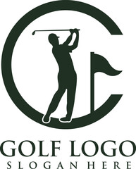 golf logo c letter golf with editable vector file