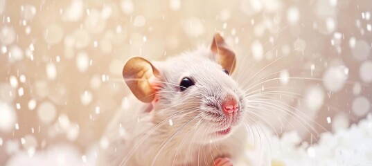 Tranquil rat in a cozy kitchen  close up on graceful rodent with cheese on table