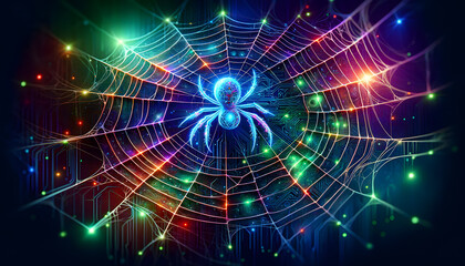 close-up image of the spider web, capturing the vibrant and shimmering details enhanced by dewdrops. 