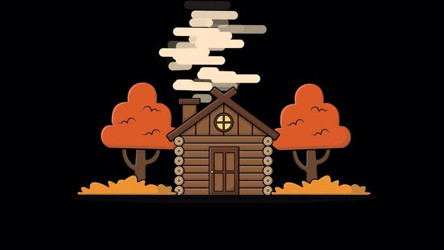 Animated Wooden Forest Cottage in Autumn Season  Animation Video - Transparent