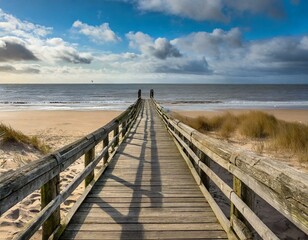 Obraz premium Bohlen weg zum Strand an der Nordsee 