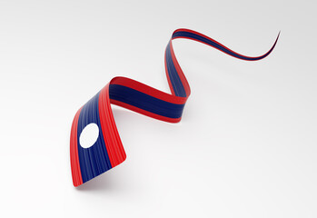Obraz premium 3d Flag Of Laos 3d Wavy Shiny Laos Ribbon Flag Isolated On White Background 3d Illustration