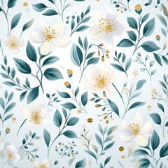 Delicate floral vector motif, repeating pattern for crafting serene seasonal greeting cards or boutique paper goods ,  repeating pattern