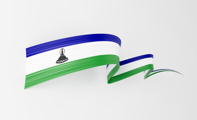 3d Flag Of Lesotho 3d Wavy Shiny Lesotho Ribbon Flag Isolated On White Background 3d Illustration
