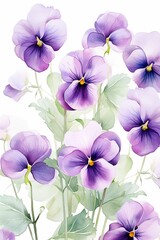 Repeating watercolor pansies in pastel hues, vector format for a gentle touch on seasonal greeting cards and decor ,  vector and illustration