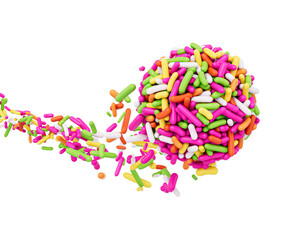 Colorful Sprinkles Coming In The Air And Stops On Brigadeiro Brazilian Dessert Ball 3D Illustration