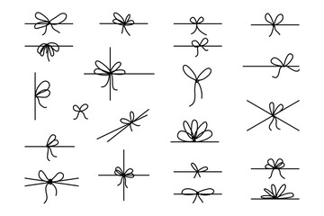 Line bows on ribbon. Bow on string set for box and decoration design. Simple outline bowknot