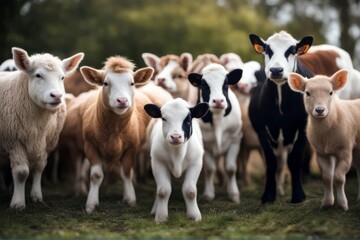 Obraz premium 'together standing many farm animals group large pig animal goat sheep isolated on white background herbivore cattle mammal domestic vertebrate studio shot nobody no people cow herbivorous donkey'