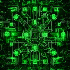 A green background illustration with many electronic components. Abstract digital design for decoration