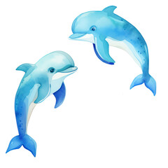 Cute dolphin watercolor hand drawn transparent background