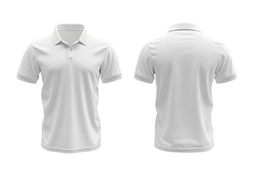 Blank collared shirt mock up template, front and back view, isolated on white, plain t-shirt mockup. Polo tee design presentation for print.