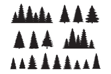 Obraz premium Vintage trees, forest silhouettes set. outline of a coniferous forest. Isolated. 