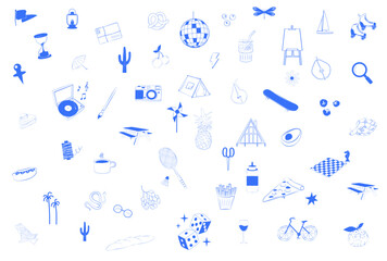 Collection of food, drink, hobby and leisure icons. Simple lifestyle symbols. Lifestyle icons. Editable vector illustration.