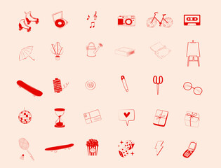 Collection of hobbies and leisure icons. Sport, art, gambling symbols. Editable vector illustration.