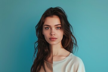 Fototapeta premium Healthy aging promoted through skincare science, aging barrier, and facial focus, enhancing aging portrait with holistic dialogue.