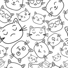 Cute Face Cats Watermark Line Pattern