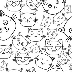 Cute Face Cats Watermark Line Pattern