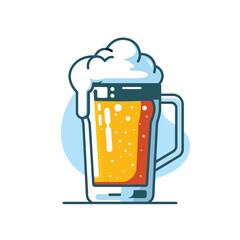 Glass of beer. line flat design on white background. isolated vector illustration