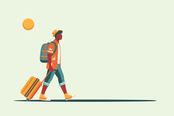 man with backpack travel. holiday vacation. flat design isolated Vector illustration