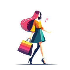 woman shopping with shopping bag. concept of shopping. Vector illustration