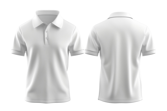 Blank collared shirt mock up template, front and back view, isolated on white, plain t-shirt mockup. Polo tee design presentation for print.